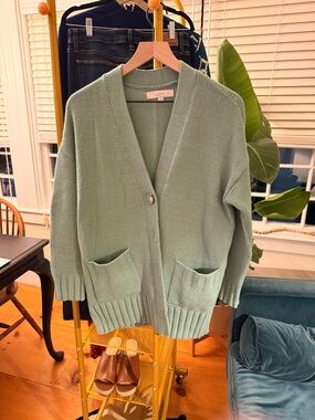 LOFT Mint Green V-Neck Pocket Cardigan